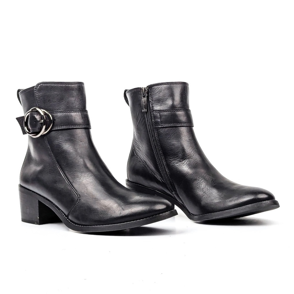 PAUL GREEN WMN VANESSA BLACK LEATHER BUCKLE ANKLE BOOTS US Size 10‎
